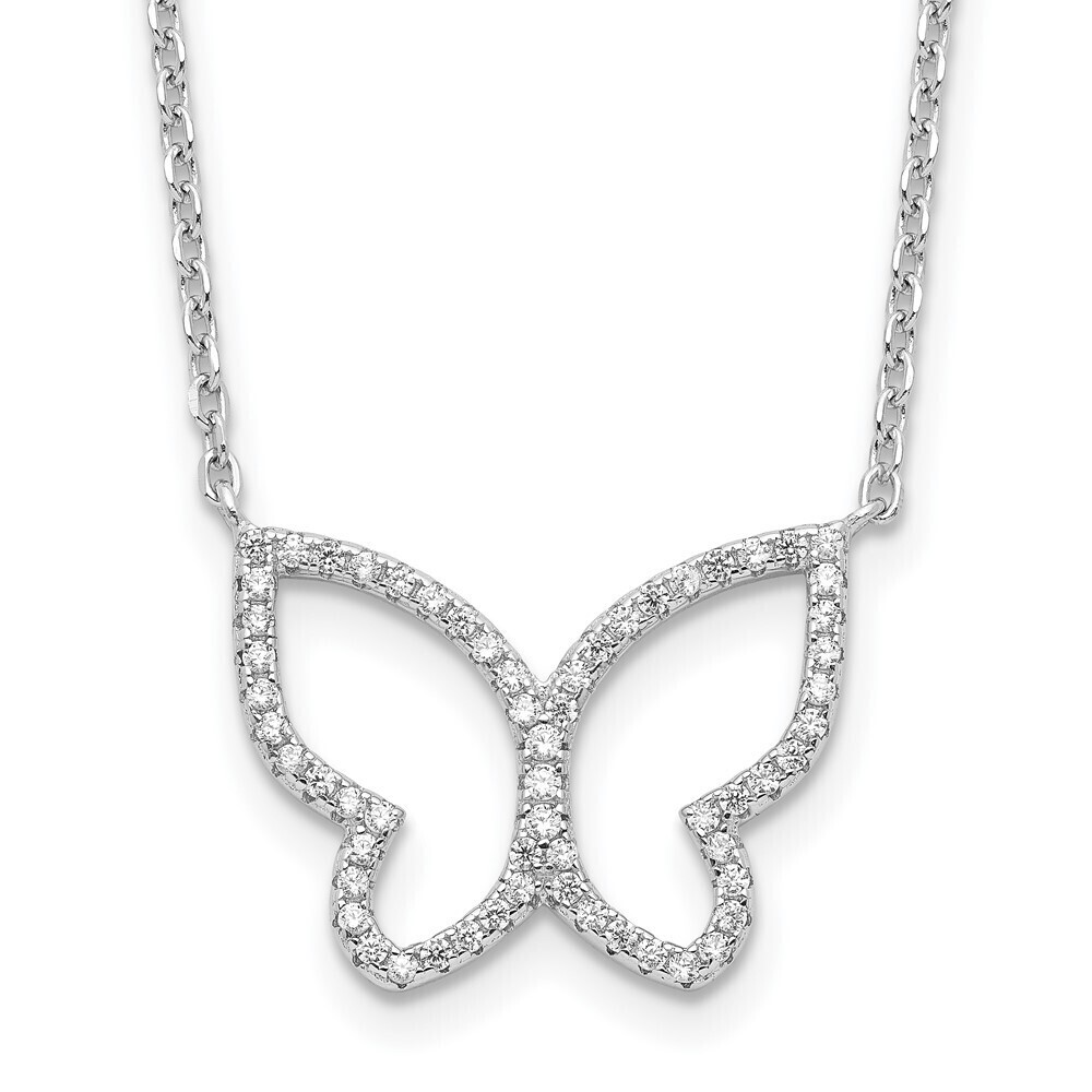 Kazi Luxury Silver Rhodium-plated Open Butterfly CZ w/2 in ext. Necklace